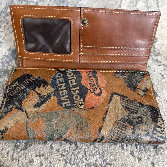 Patricia Nash Vintage Old World Traveler Italian Leather Trifold Large Wallet - Picture 5 of 8